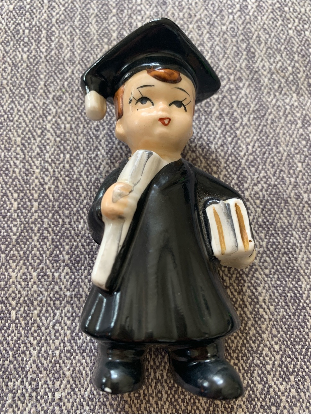 Vintage Black and White Graduate Ceramic Figurine